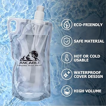 Ancable 1L Hiking Collapsible Water Bottles, 4-Pack 33OZ BPA-Free Foldable Backpacking Water Bottle for Travel Camping Hiking