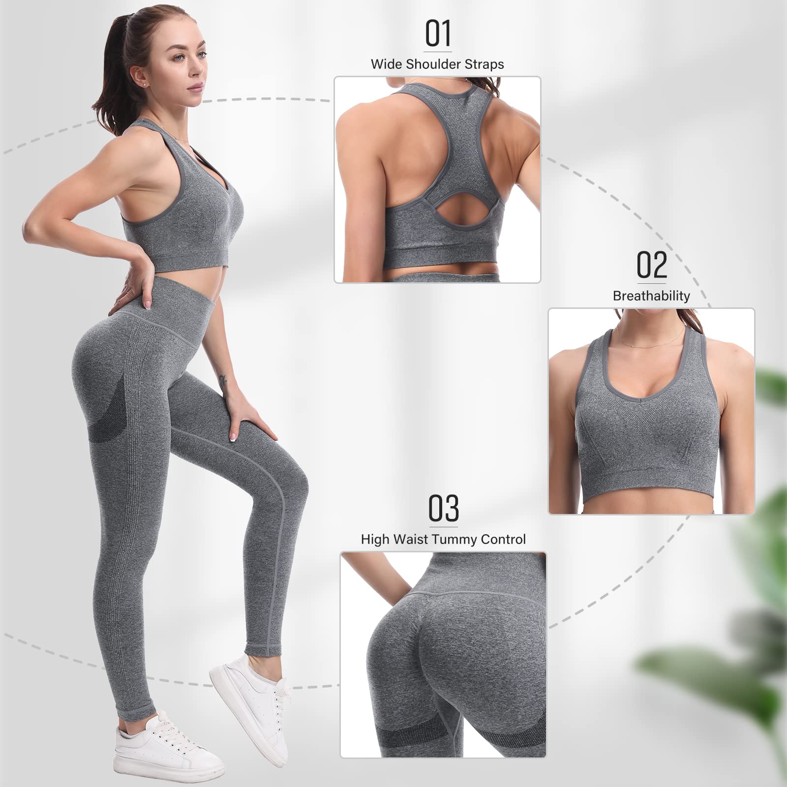 JOJOANS Tuta da donna, 2 pezzi, senza cuciture, per yoga, jogging, per il tempo libero