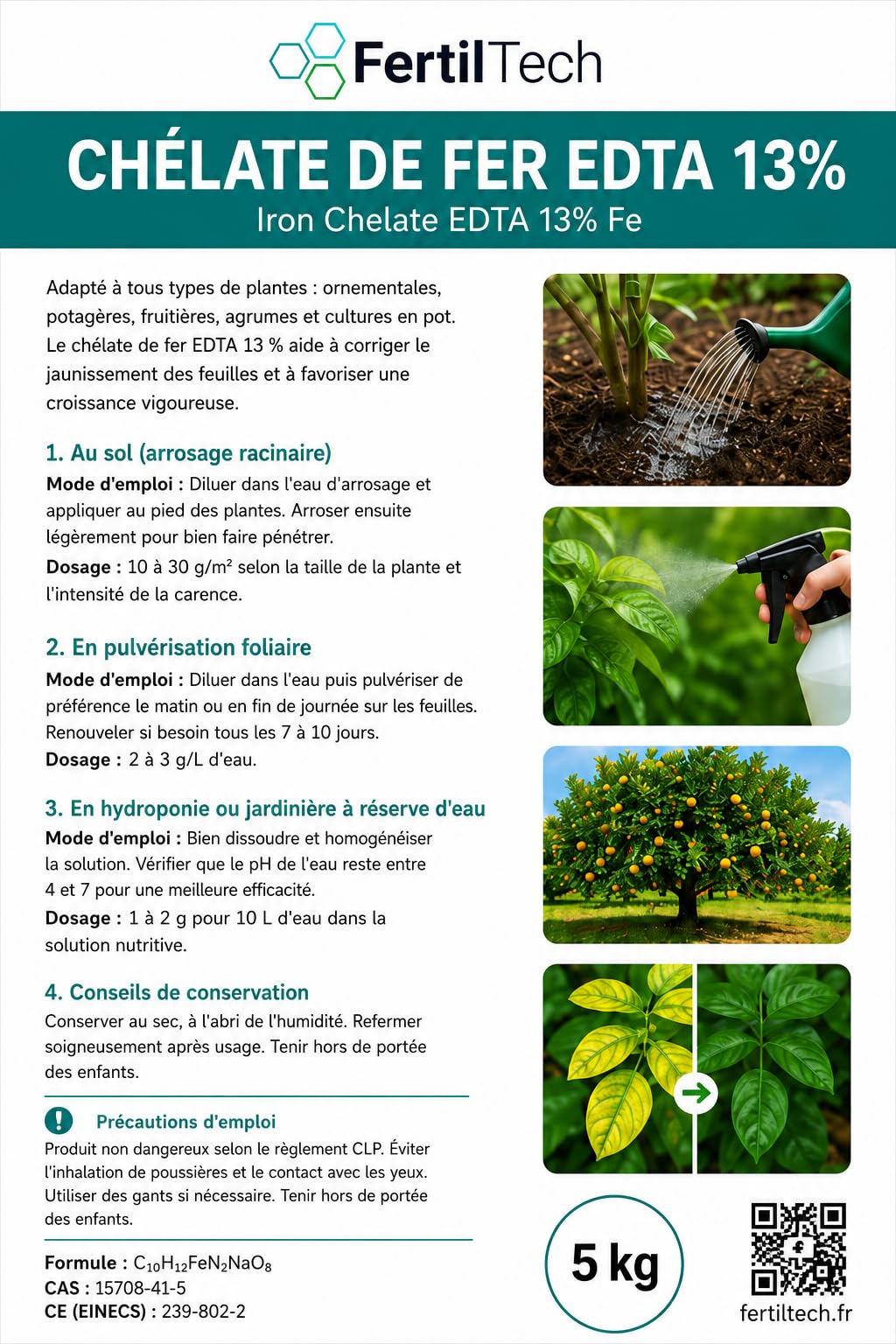 Chelato di Ferro EDTA 13% 5 kg Anti-Clorosi per Piante e Prato | Concime Fogliare Solubile Corregge le Carenze di Ferro | Giardino, Foglie Gialle, Orto, Arbusti, Idroponica