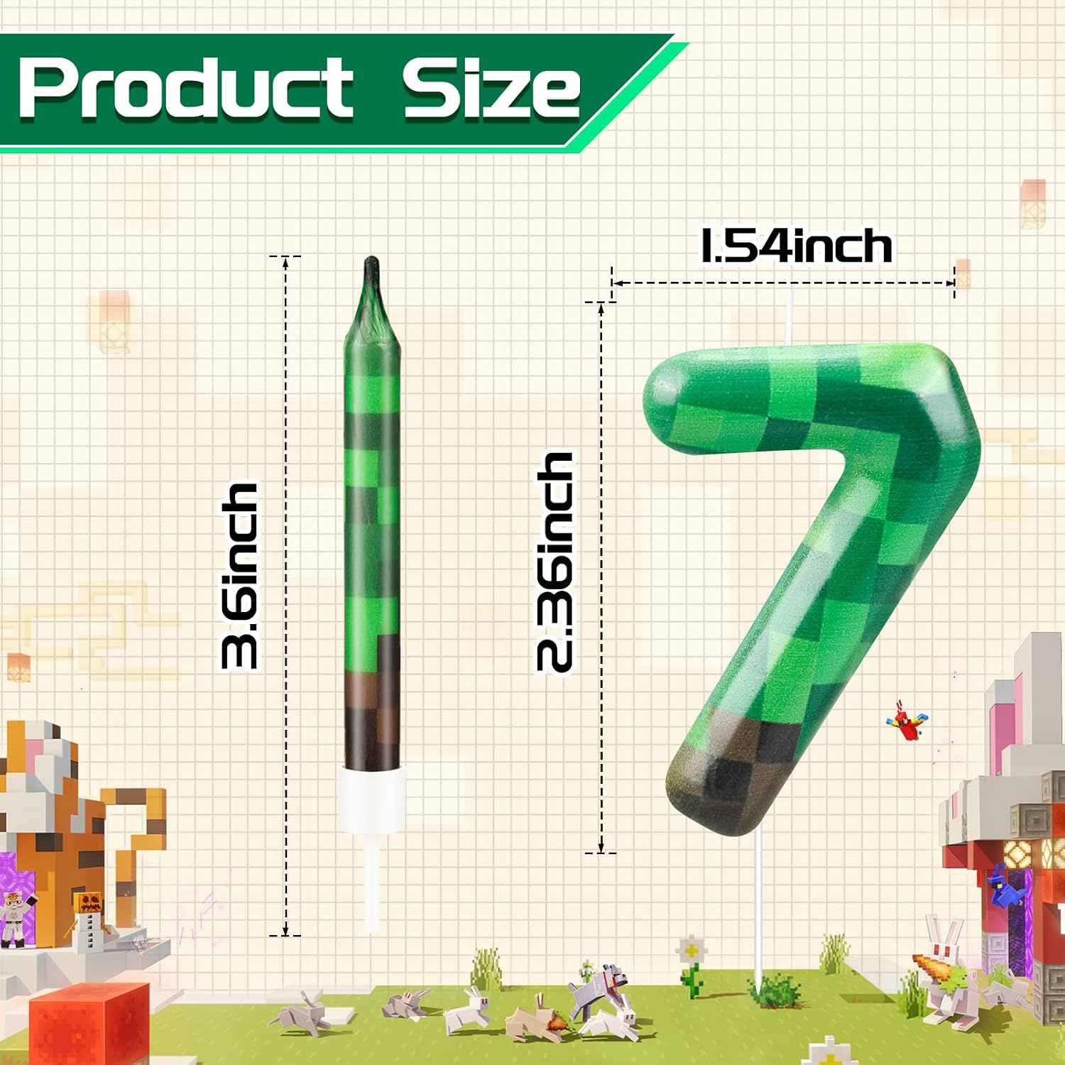 13 Pcs Dynamite Themed Birthday Cake Candles & Number 7 Candle Topper for Pixel Theme Birthday Party image 2