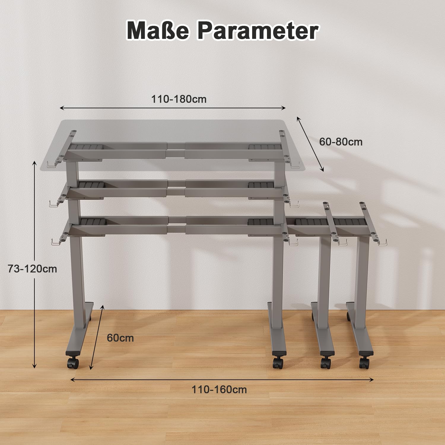 JUMMICO Höhenverstellbarer Schreibtisch Gestell mit 2 Starken Motoren, 100KG Belastbarkeit,Schreibtischgestell Höhenverstellbar mit 3 Speicherplätze & Type-C Ladeanschluss für Büro & Homeoffice