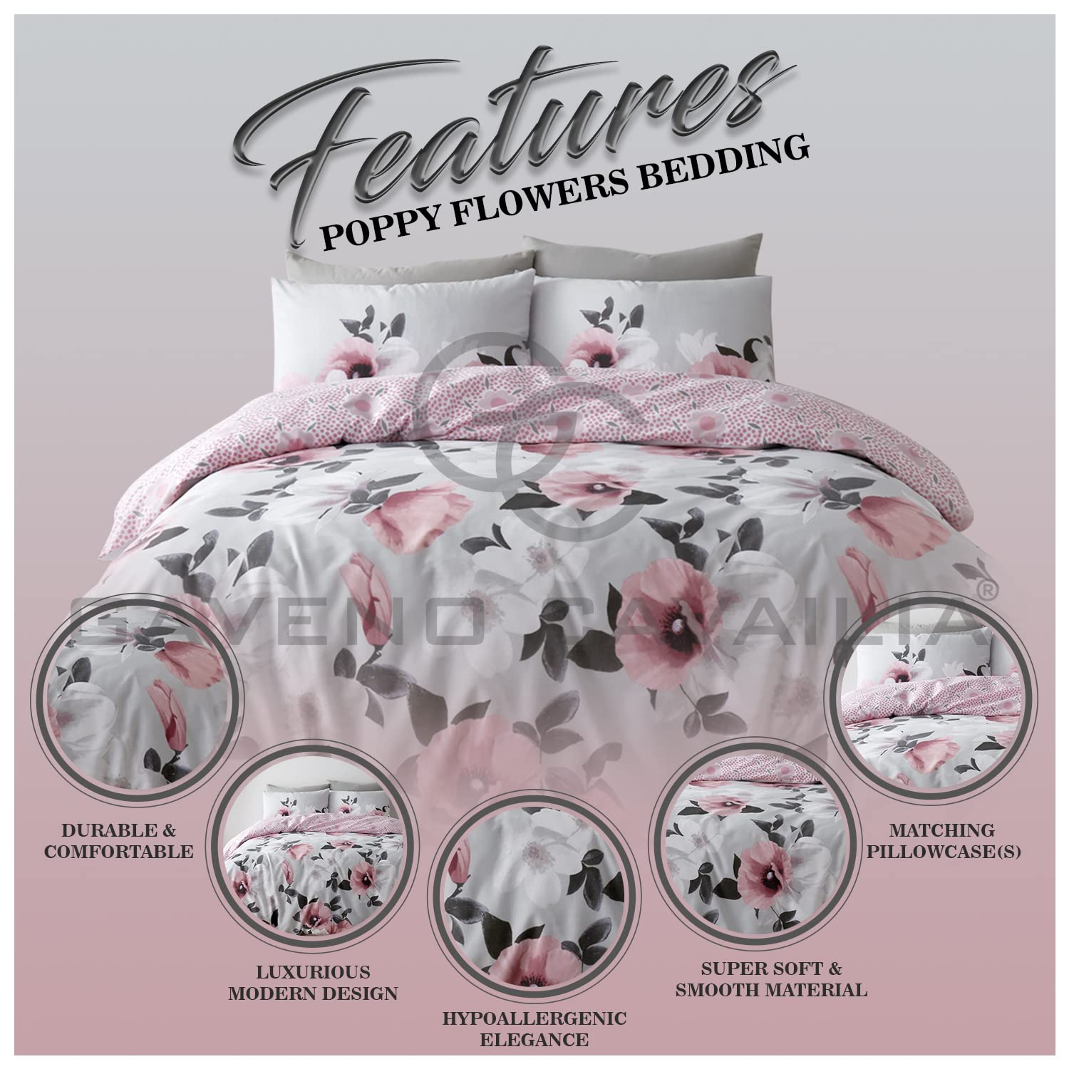 GC GAVENO CAVAILIA 3D Flower Duvet Cover Sets, Botanical Bedding Single Bed Set, Soft & Cosy Printed Quilt Covers, Blush Pink - Image 2