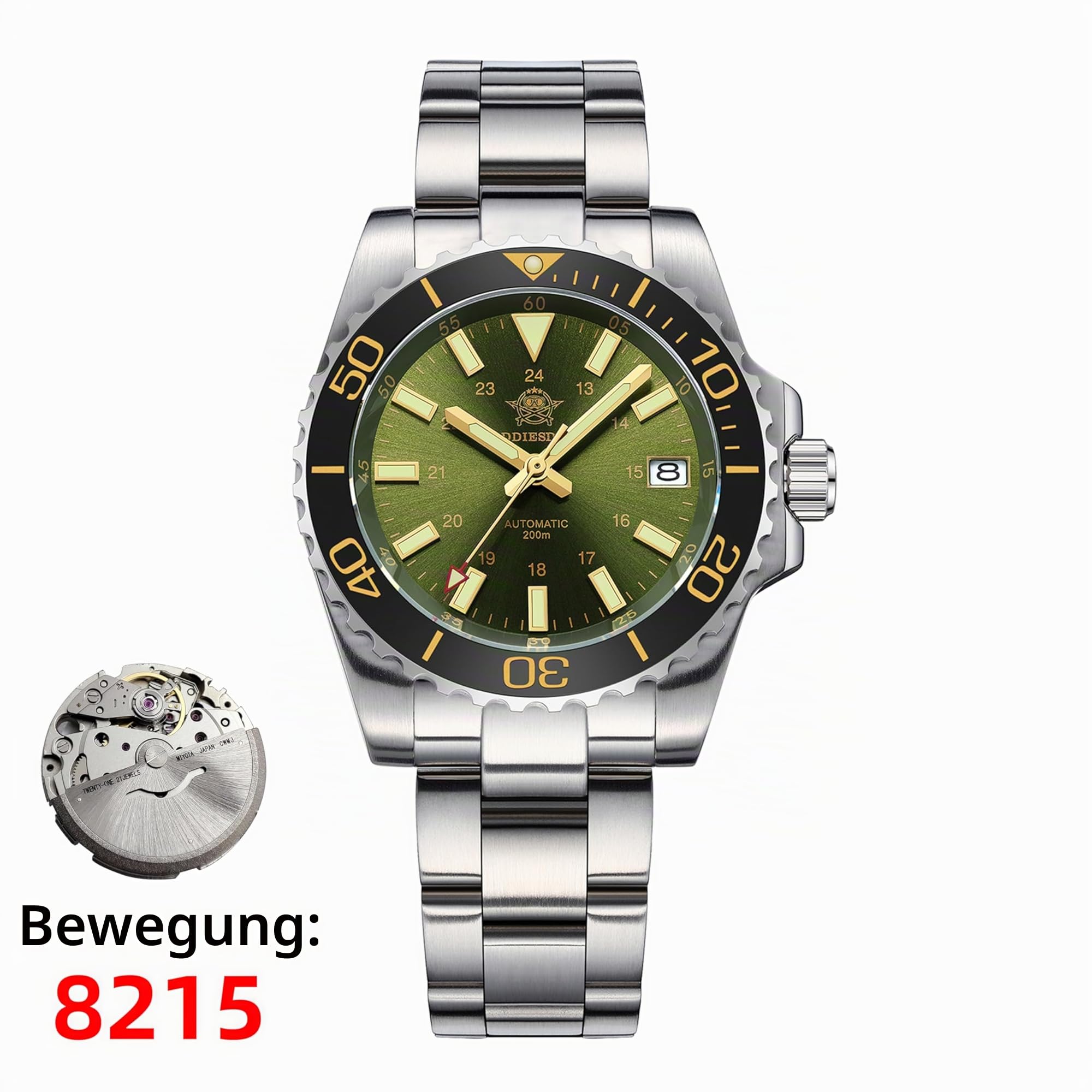 ADDIESDIVE taucheruhr Herren automatik 200m 8215 mechanische Uhr BGW9 leuchtende Keramiklünette analoge Uhr Herren Mit Edelstahlarmband AD2504