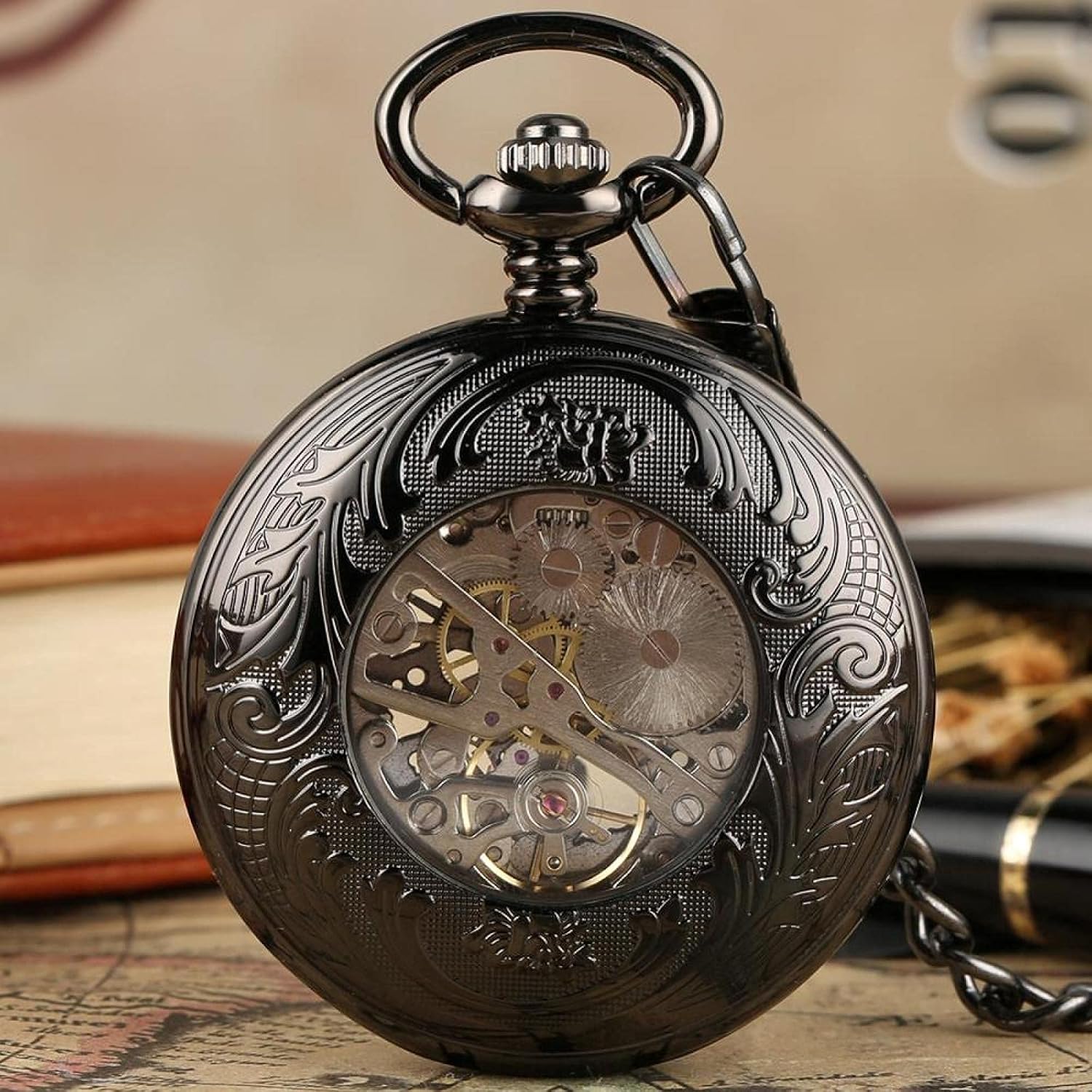 Gentlemen's Pocket Watch, Pocket Watch, Vintage Floral Mechanical Pocket Watch Fashion Blue Roman Numerals for Men and Women (Color : Onlywatch) (Onlywatch) (Onlywatch)