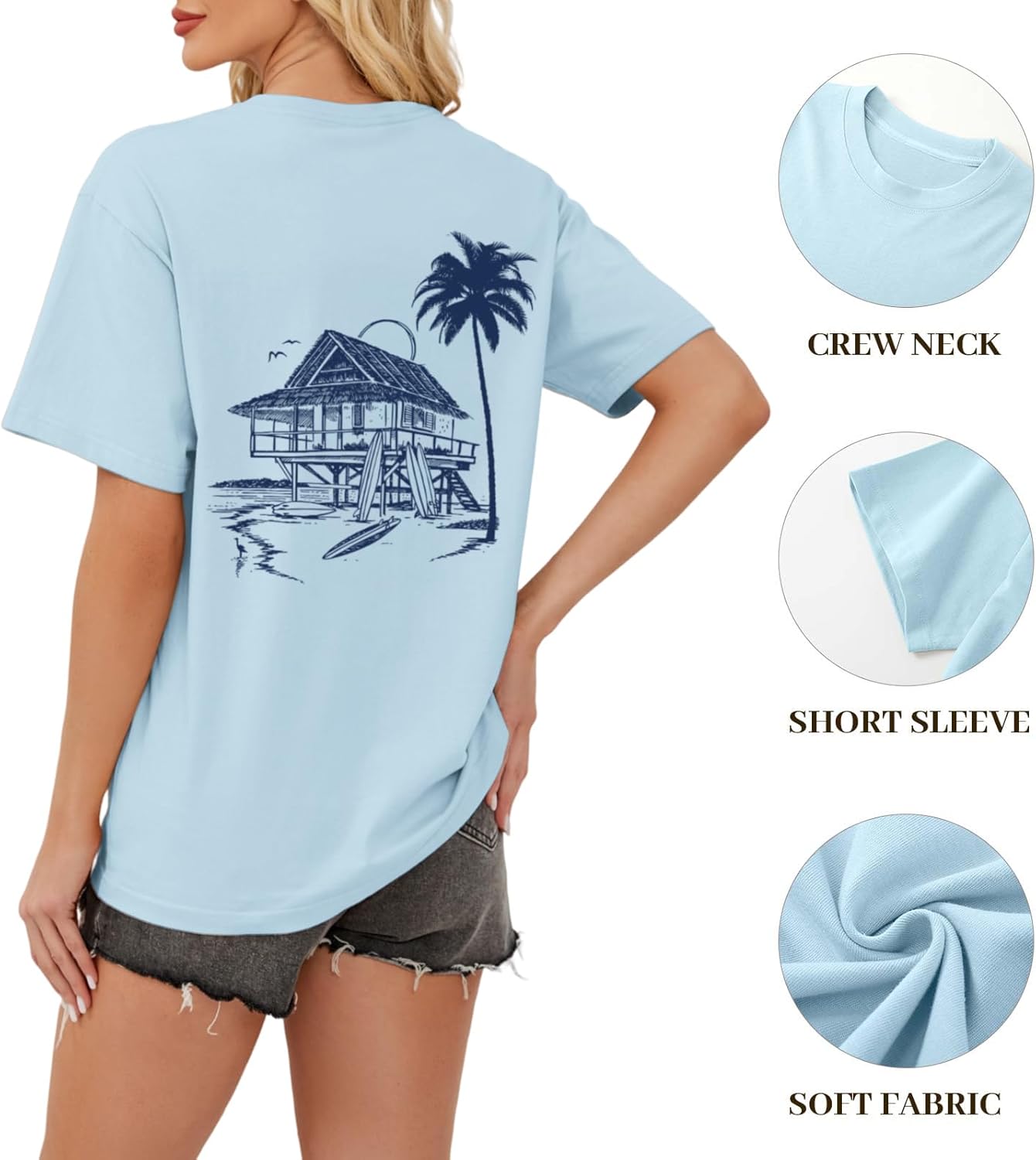 Tuislay Oversized Beach Shirts for Women Palm Trees Beach Graphic Tshirts Summer Hawaiian Vacation T Shirts Baggy Tops - Image 7
