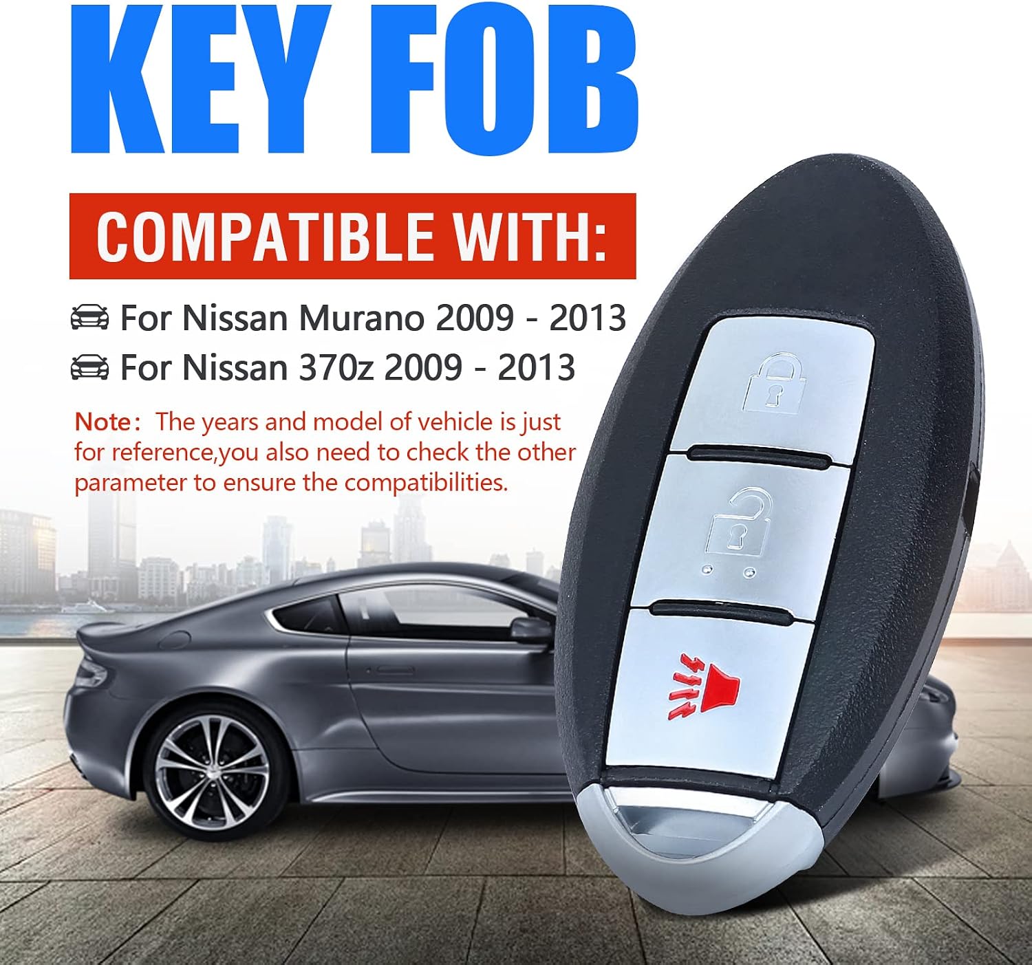 Keymall Car Key Fob Keyless Entry Remote Control Replacement for Nissan Murano 370z 2009 2010 2011 2012 2013 with Uncut Key FCC ID:KR55WK49622 ID 46 Chip