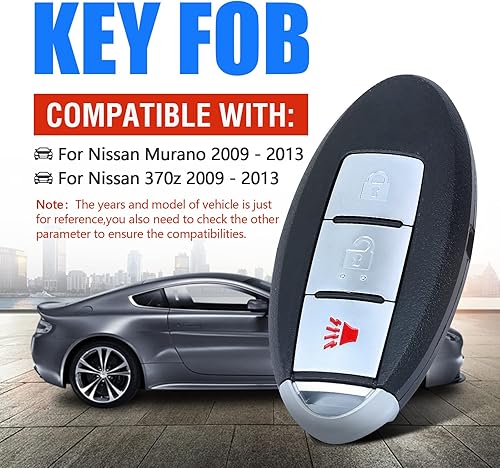 Miniatura 3 de Reemplazo de control remoto de entrada sin llave para Nissan Murano 370z 2009 2010 2011 2012 2013 con llave sin cortar FCC ID: KR55WK49622 ID 46 Chip