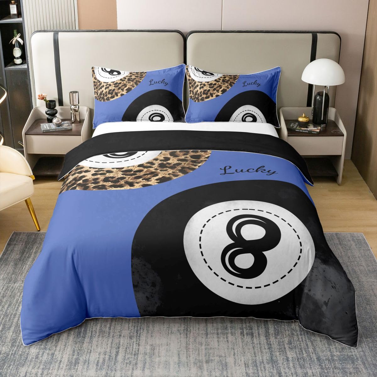 Homemissing Lucky 8 Ball FüR Kids Adults Baumwolle Bettwäsche Set 155x220cm
