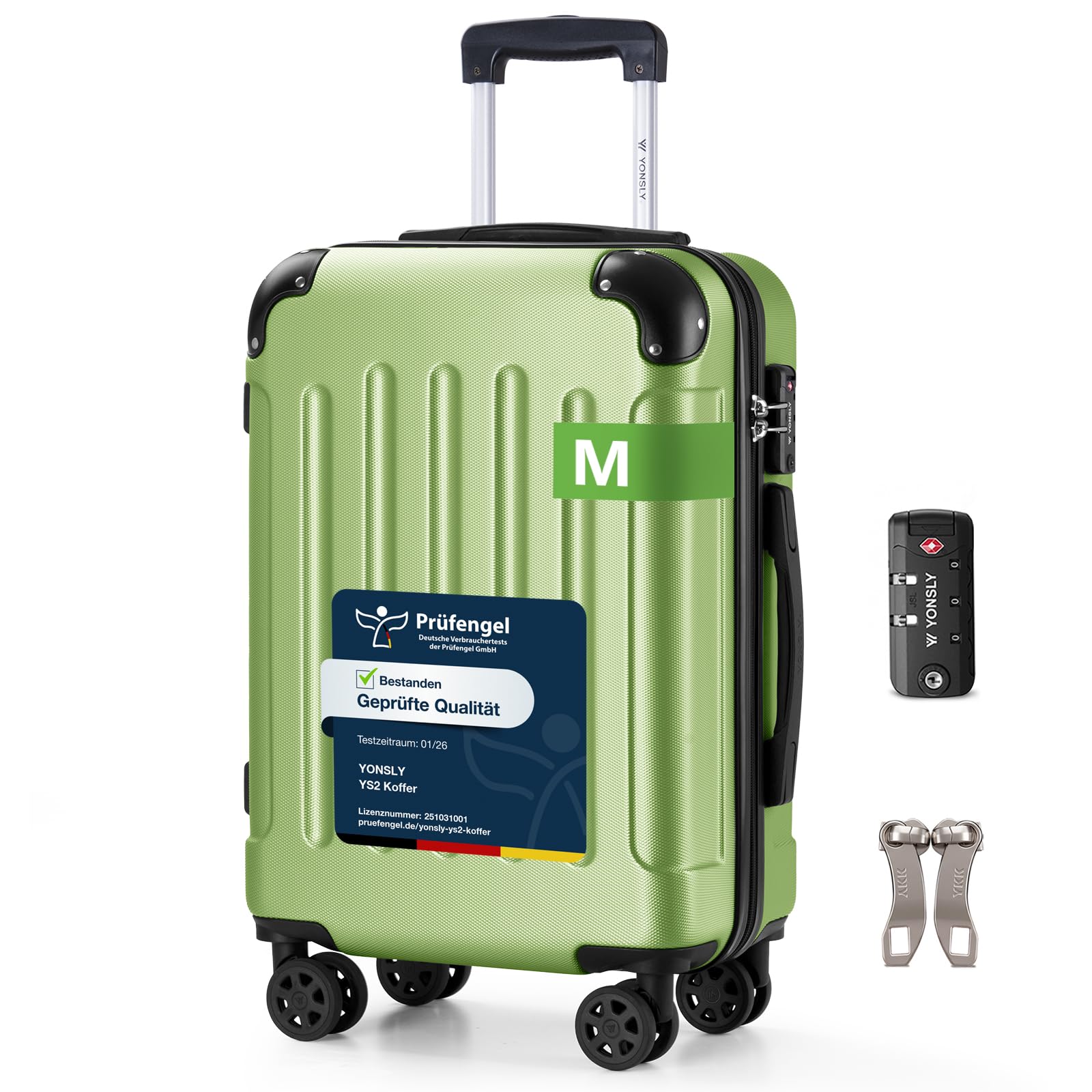 YONSLY Trolley Koffer Set, Reisekoffer, Rollkoffer Handgepäck, Kabinkoffer Suitcase, Gepäckset mit 360° Rollen, Hartschalenreisekoffer, Zahlenschloss, Gummigriff