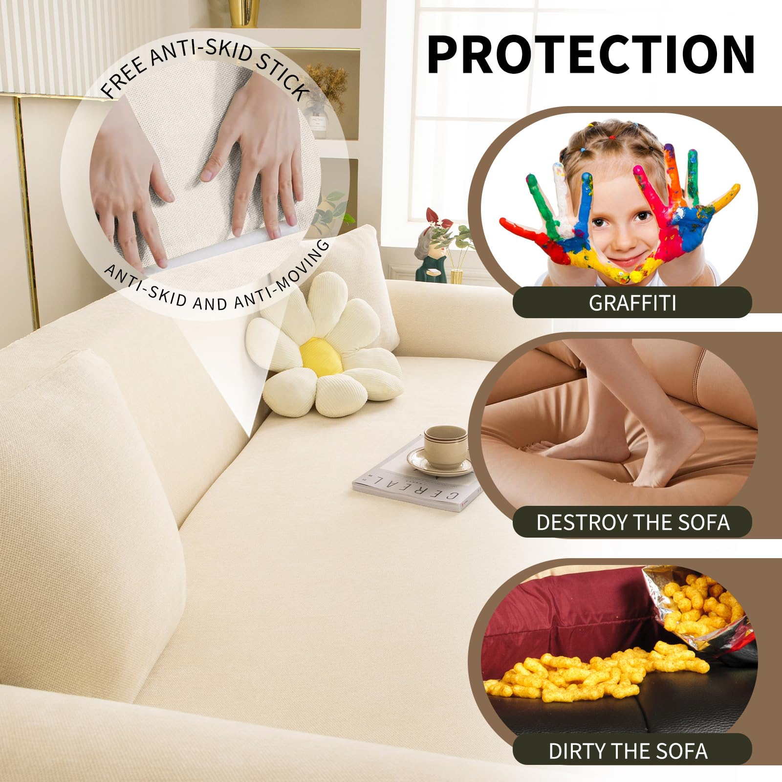 High Stretch Sofabezug Moderne einfach luxuriös Couch überzug Polyester Jacquard Elastische Sofahusse für Wohnzimmer Protector für Hunde Haustiere (2 Sitzer, Leinenweiß)