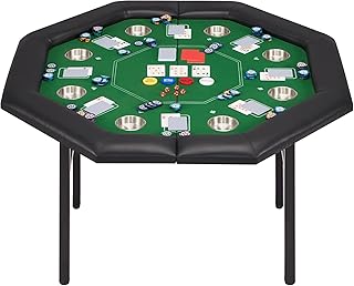 ECOTOUGE 8-Player Poker Table Foldable, Casino Leisure Gaming Table with Padded Rails & Stainless Steel Cup Holders, Folding Octagon Texas Holdem Poker Table for Blackjack, Easy Assembly