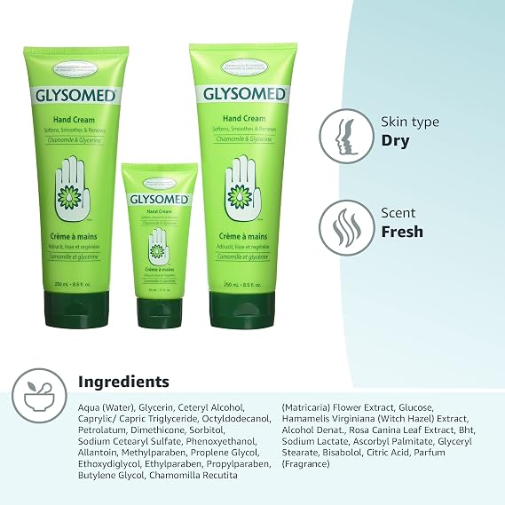 Glysomed Hand Cream Combo 3 Pack (2 X Large Tube 8.5 Fl Oz + 1 X Purse Size 1.7 Fl Oz)