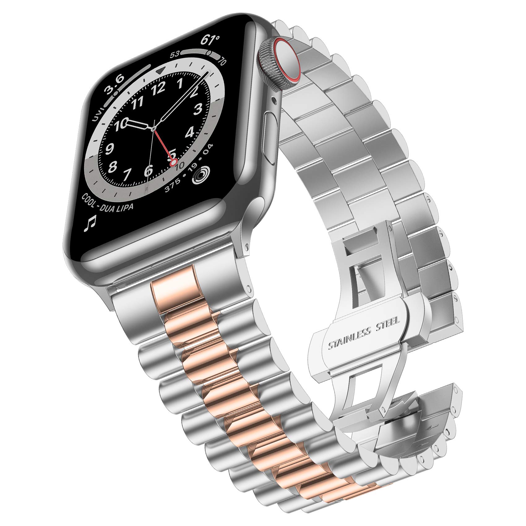 baozai Compatible with Apple Watch Band Series 9 49mm 45mm 44mm 42mm, Stainless Steel iWatch Band with Butterfly Folding Clasp for iWatch Band Ultra2/Ultra/Series 9/8/7/6/5/4/3/2/1