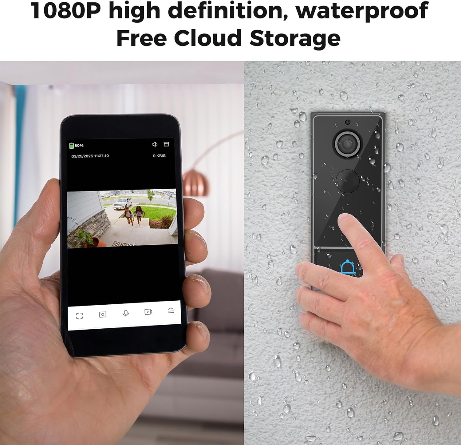 Smart WiFi Video Doorbell Camera, Wireless Doorbell Video Intercom with PIR WakeUp 1280x720 Night Vision Two Ways Audio IP65 Water Proof for Home Security, Black