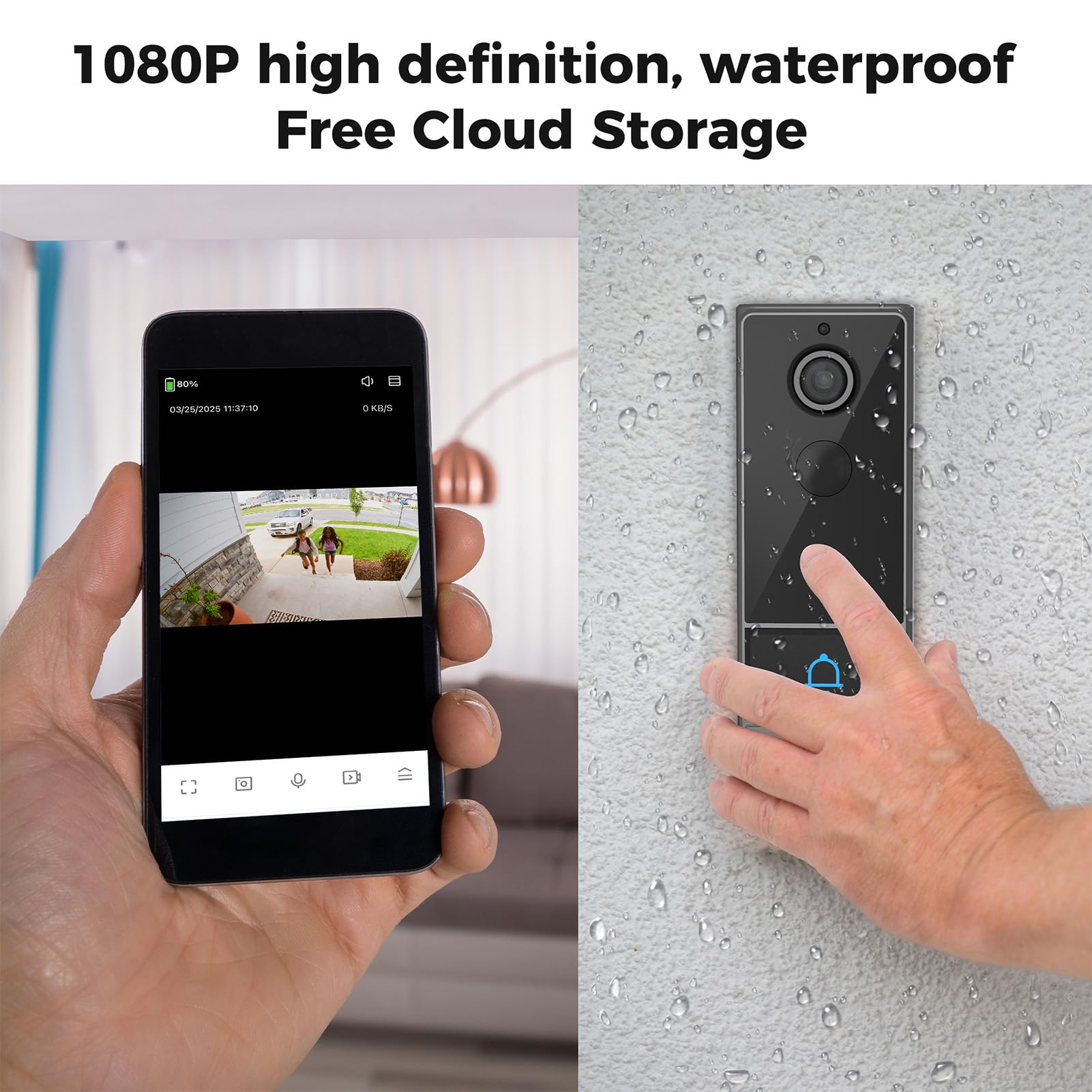 Smart Smart WiFi kamera do drzwi wideo, bezprzewodowy dzwonek do drzwi, interkom z PIR Wakeup 1280 x 720, widoczność w nocy, dwie opcje audio, IP65, wodoodporność dla bezpieczeństwa domowego
