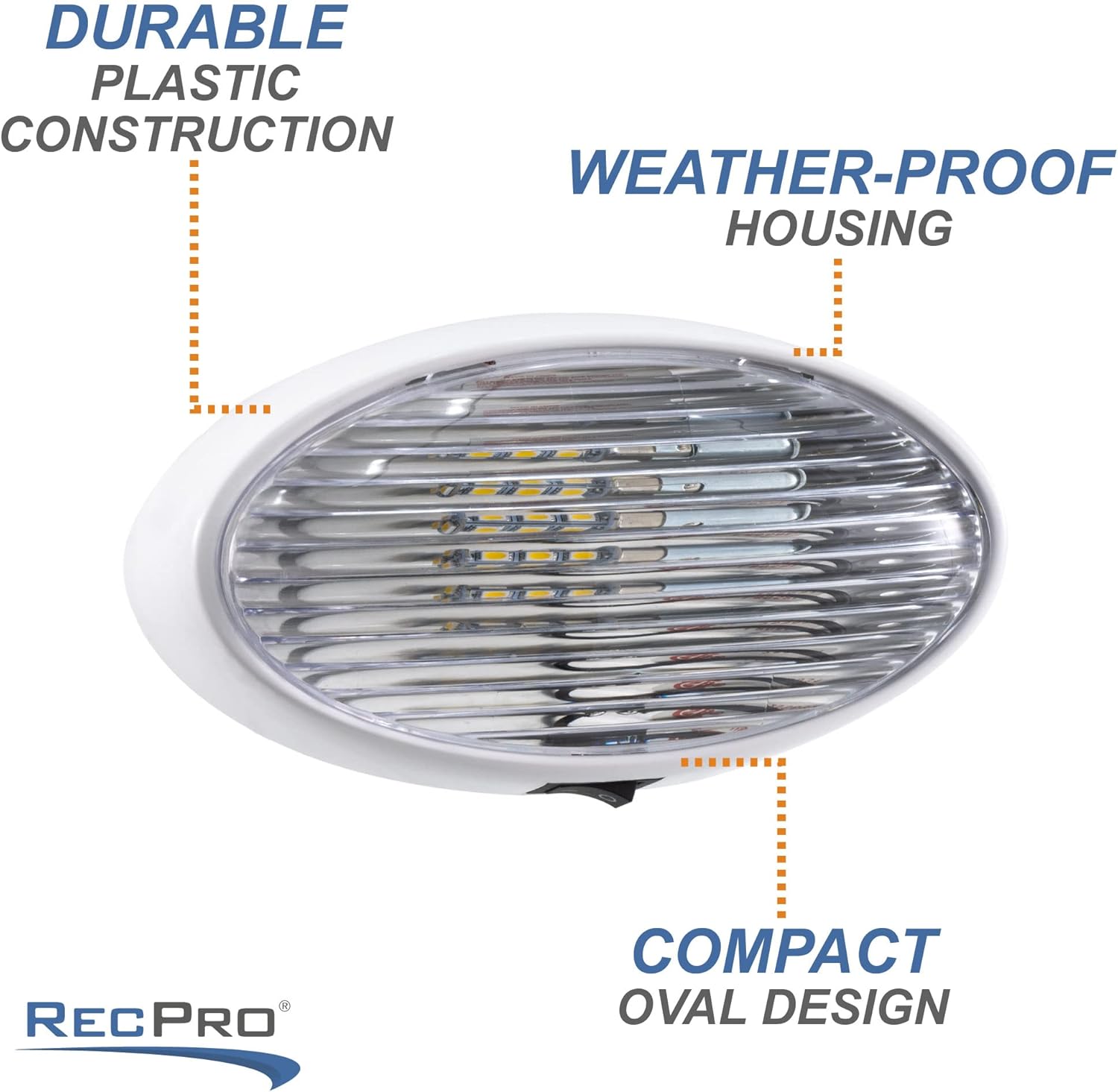 RecPro RV 12V Oval LED Porch Light with Clear Lens | RV Utility Light Fixture for Motorhomes, Campers, Trailers, 5th Wheels (2 Pack) (2 Pack)
