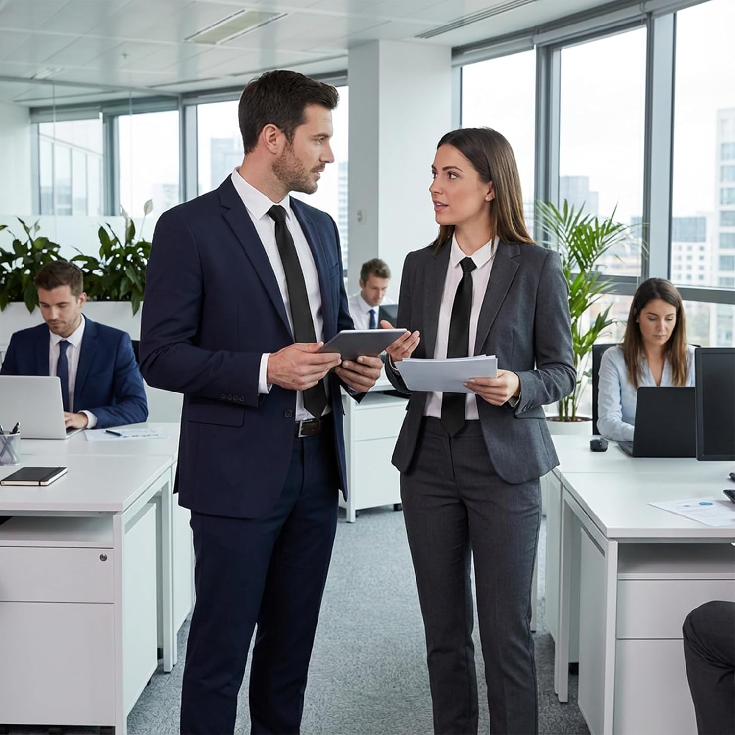 10 Pieces Men's Clip on Ties Bulk, 20 inch Solid Skinny Formal Neck Tie, Pre Tied Black Ties for Men, for Business Banquets Parties Weddings Office Uniforms - Image 5