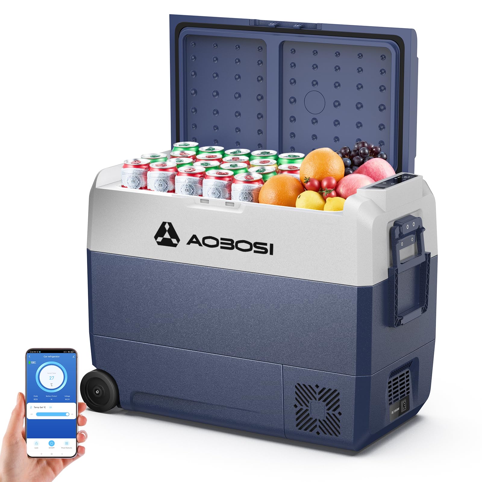 AAOBOSI Kompressor Kühlbox 60 L, Kühlbox Auto Mit APP-Steuerung, 12/24 V und 100-240 V Camping Kühlschrank mit USB-Anschluss, -20°C bis 20°C für Auto, LKW, Boot, Reisemobil, Camping, Reisen