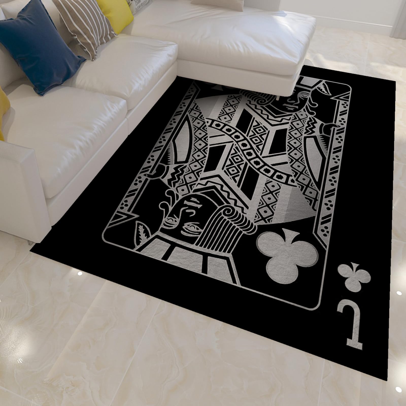 Tappeti da soggiorno in bianco e nero Tappeti da gioco di carte Club Jack Area per la camera da letto Tappeti antiscivolo Tappeto morbido per sala da pranzo per l'ufficio d'ingresso 100x200cm