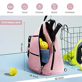 Sucipi Pickleball Bag - Men\'s -Women\'s Pickleball Backpack, Adjustable Sling Bag w/Fence Hook/Large Capacity/Safety Pocket-Pink
