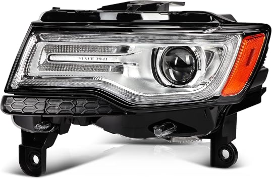 For Jeep Grand Cherokee 2014-2016 HID Xenon Projector Headlight Assembly Black Housing Amber Reflector Clear Lens Driver and Passenger Side CH2502252 68111001AM