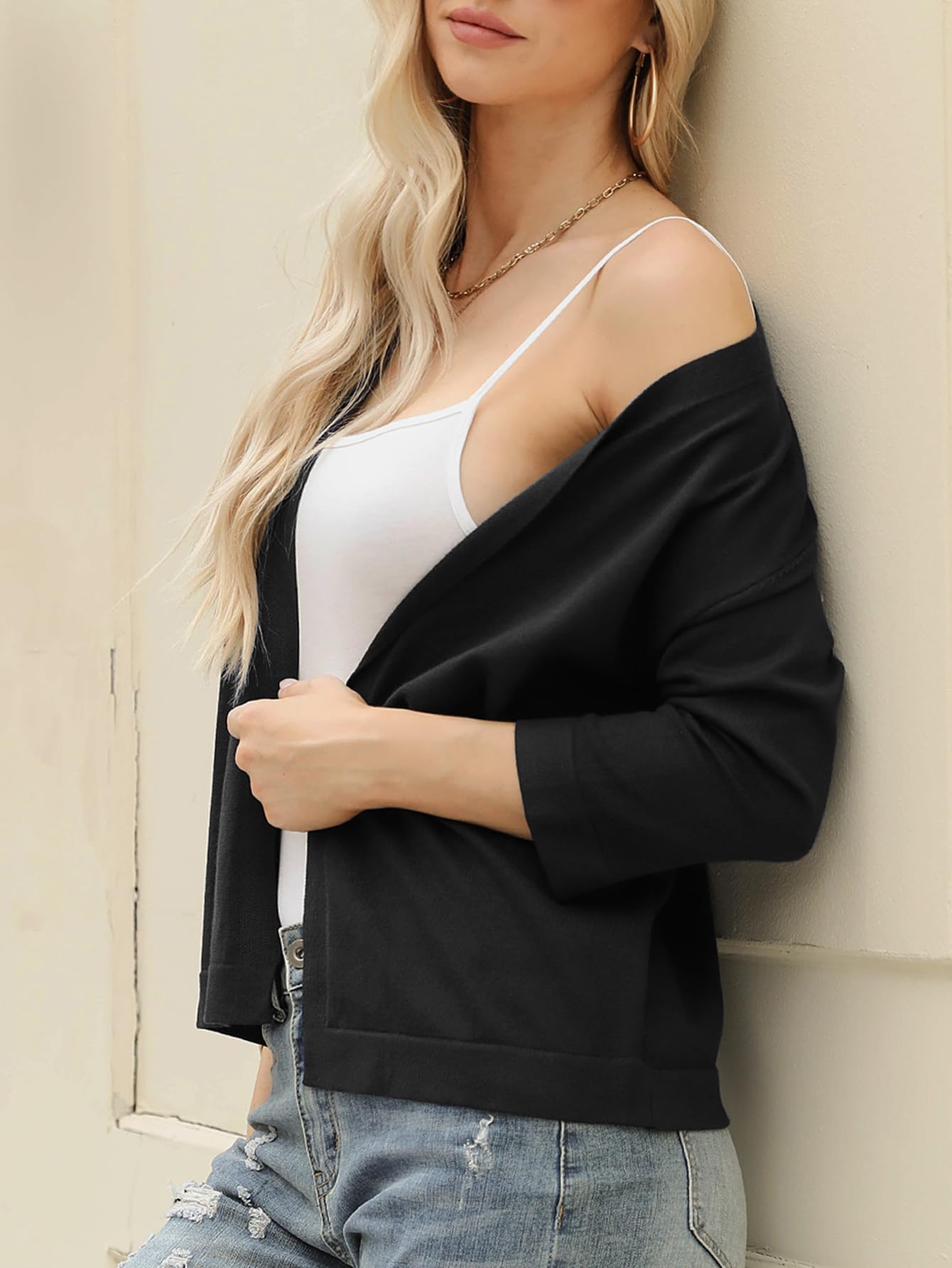 Aottori Cardigan Donna Corto Elegante Coprispalle Manica a 3/4 Bolero a Maglia con Scollo a V Giacca Leggero Casual Estivo Primavera
