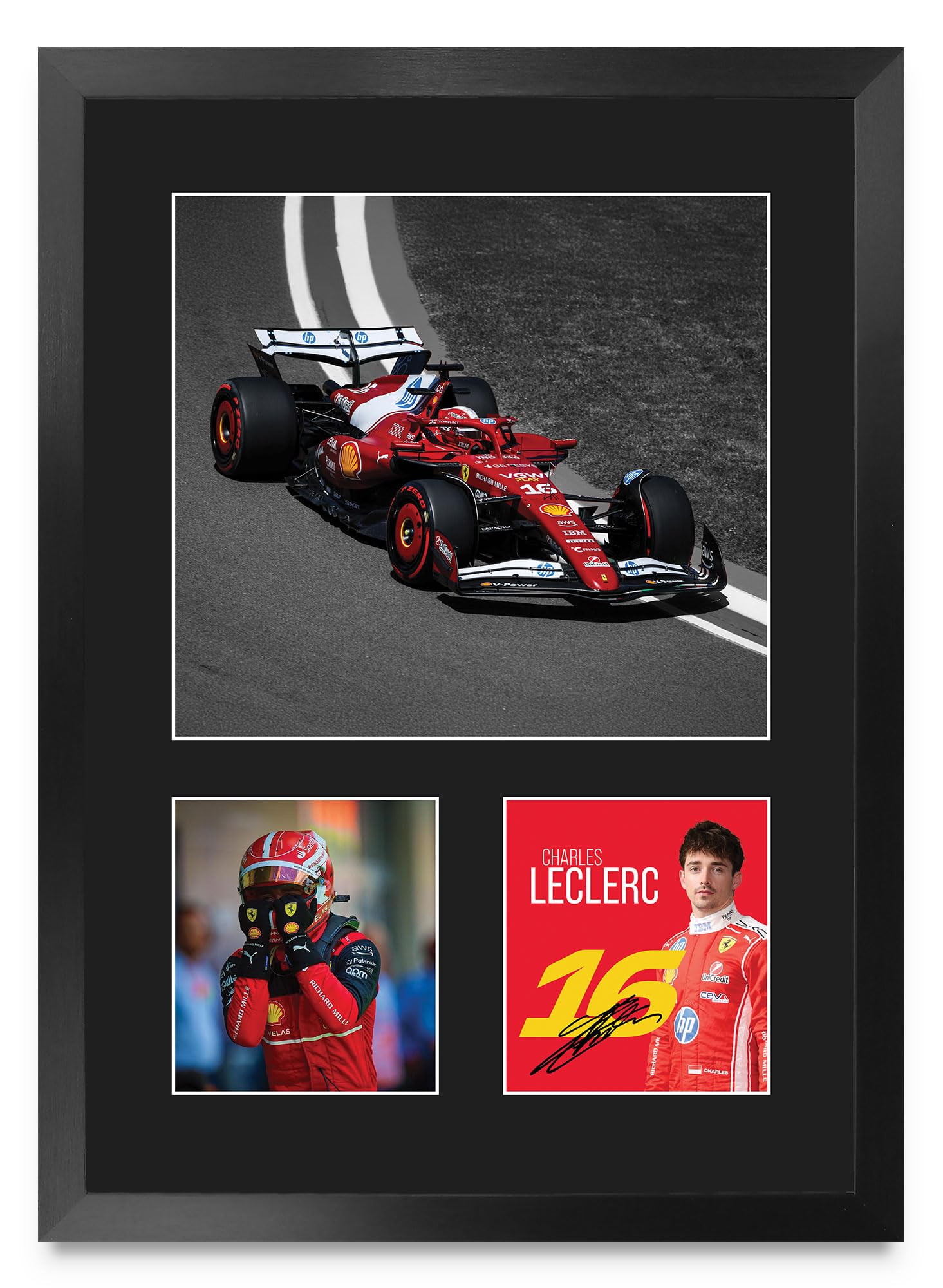 HWC Trading Charles Leclerc Ferrari Gifts Printed Signed Autograph Picture for F1 Formula 1 Racing Fans - A3 Portrait Framed (ID-009279)