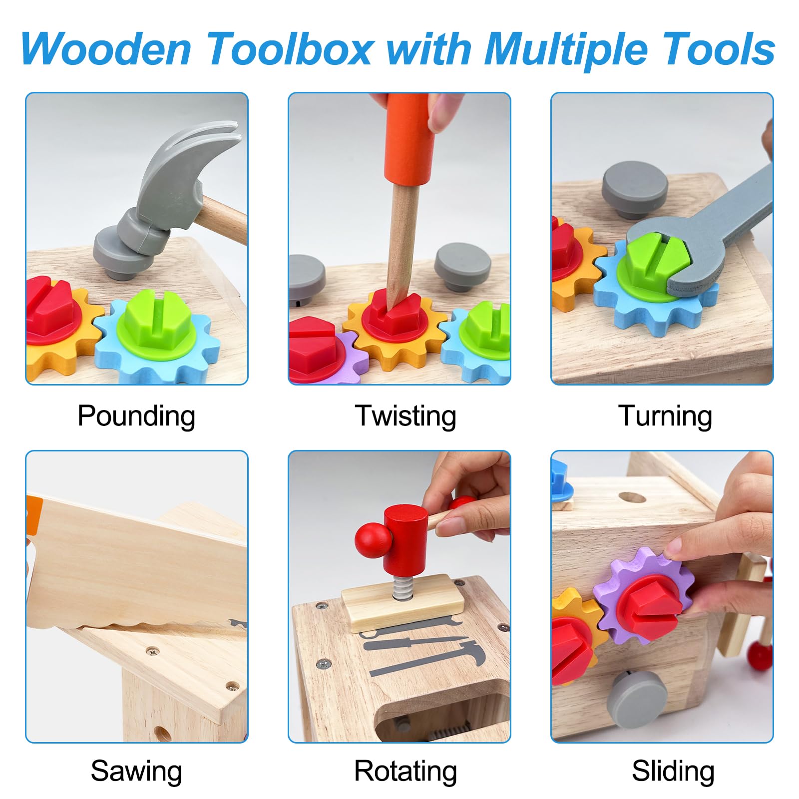 Newpop Malette Outils Enfant, Boite a Outils Enfant, Outils Jouets Bois, Outils de Bricolage pour Garçons et Filles, Constructions Boîte à Outils, Ensemble de Educatif Jouet, Aux Garçons et Aux Filles