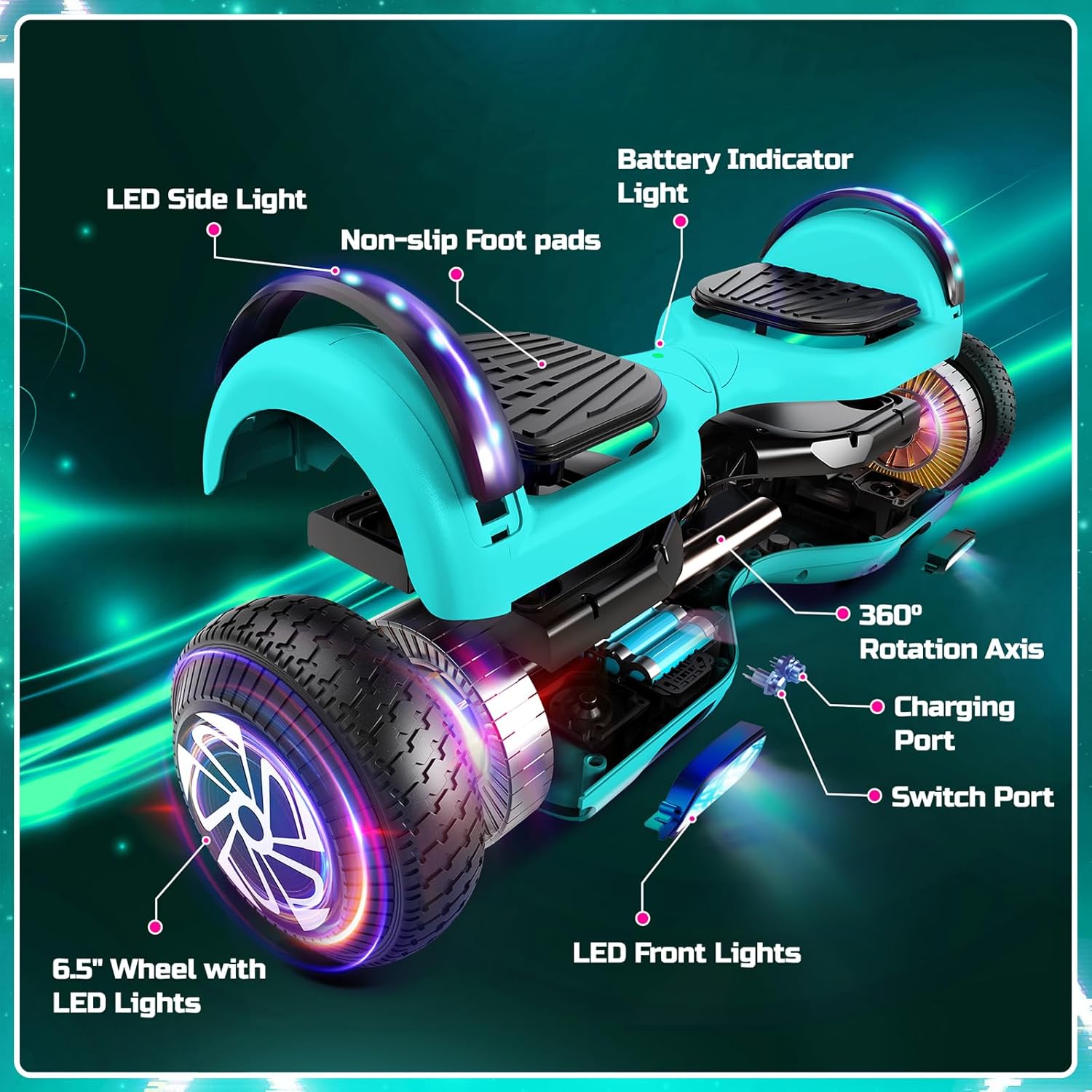 Scooter with Seat Attachment for Kids Adults, 6.5'' 8.5''Balancing Scooter with Bluetooth Speakers & Colorful LED Light with Kart