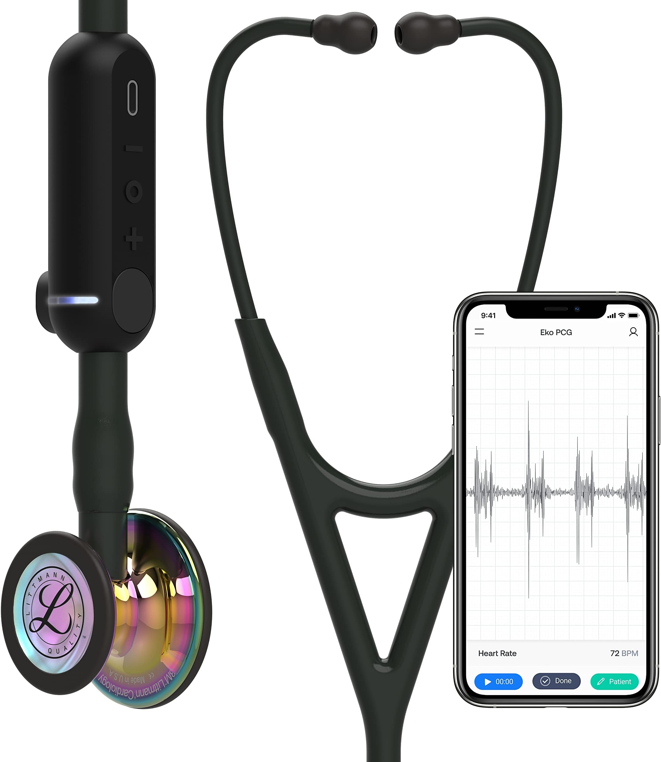 3M Littmann CORE Digital Stethoscope, Our Most Advanced Stethoscope Yet, Up To 40x Amplification, Active Noise Cancellation, In-App Sound Wave Visualization, High Polish Rainbow Chestpiece, 8570