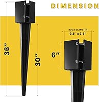 Vista 2 de 8 Pcs 36" Heavy Duty 4x4 Fence Post Anchor Ground Spike Metal Black Powder Coated - Mailbox Post Anchors. Length: 36 inches, Outer Dimension: 4” x