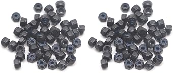 100Pcs M2 x 0.4mm Black Nylock Nuts Hex Nylon Insert Self Lock Nuts, Carbon Steel 4.8 Grade, DIN985, Zinc Plated Pack of 2