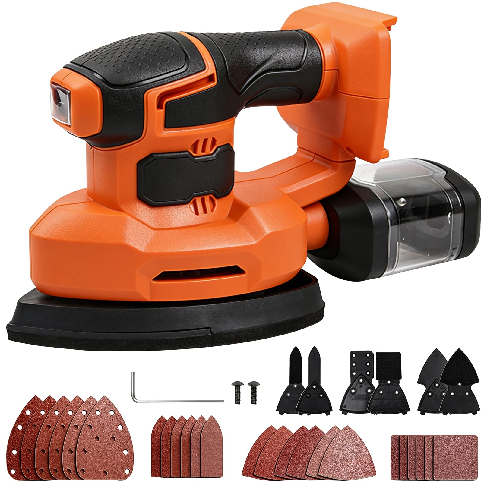 Cordless Electric Sander, 20V Detail Sander with Dust Collection Box, 6 Additional Detail Attachments, 24 Sandpapers, Compatible with Makita Lithium Battery（Without Battery）