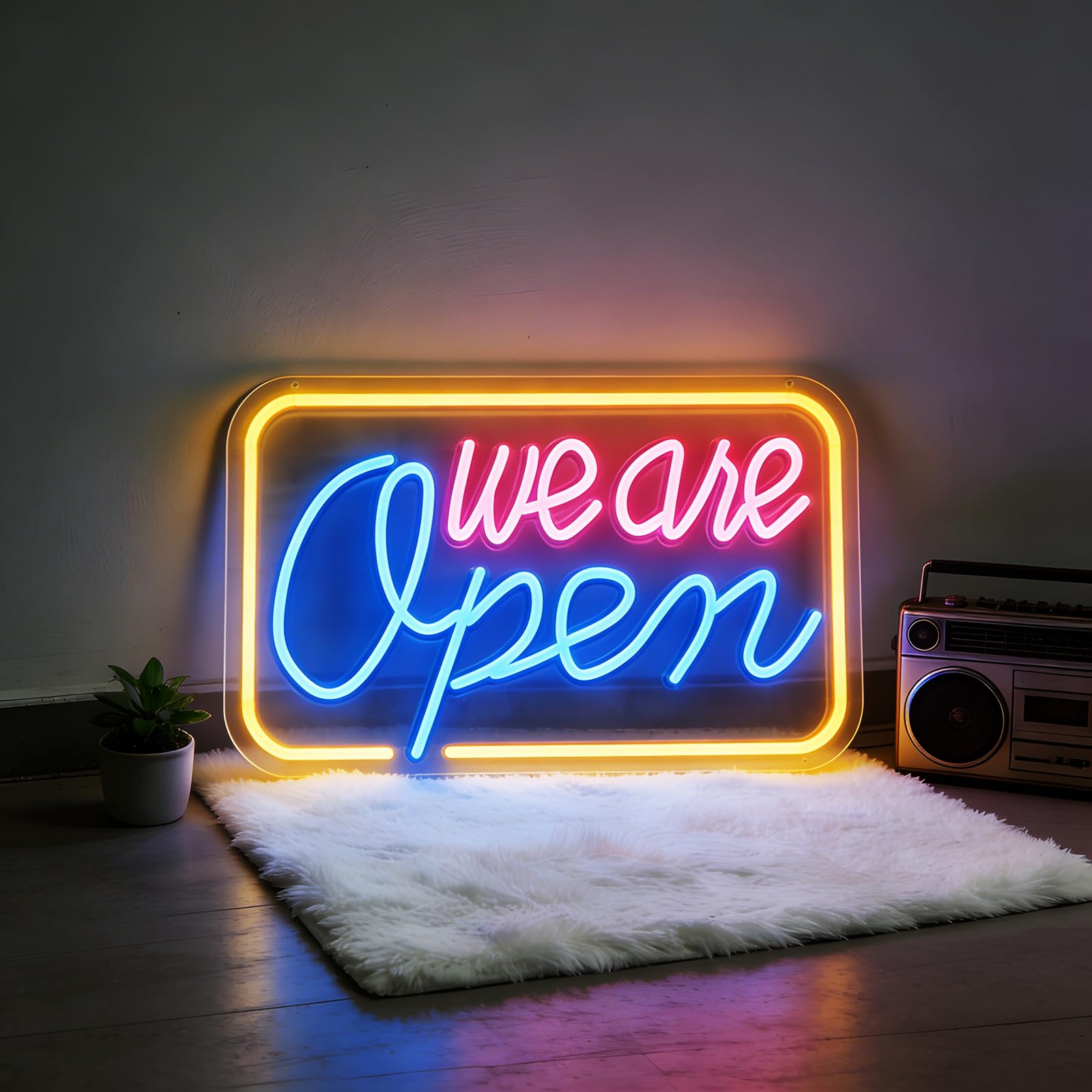 We Are LED Open Neon Sign Dimmable Neon open sign for Business Storefront Shop Cafe Bar Restaurant USB Powered Business open sign for Wall Decor Light Up Open Sign Size 16.54 * 9.06IN