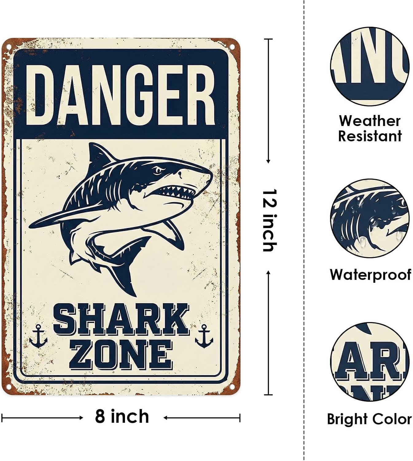 Shark Vintage Nautical Metal Tin Sign Wall Decor, 8x12 Inch image 2