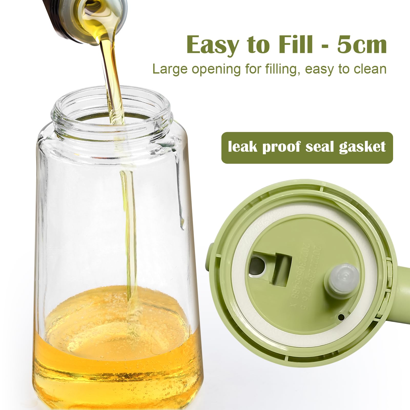 Lifhety Oil Spray Bottle, 2 in1 Olive oil Sprayer Glass 20.3oz /600ml, Dual Feature Cooking Oil Dispenser Vinegar for Kitchen, Air Fryer, BBQ (Green) - Image 3