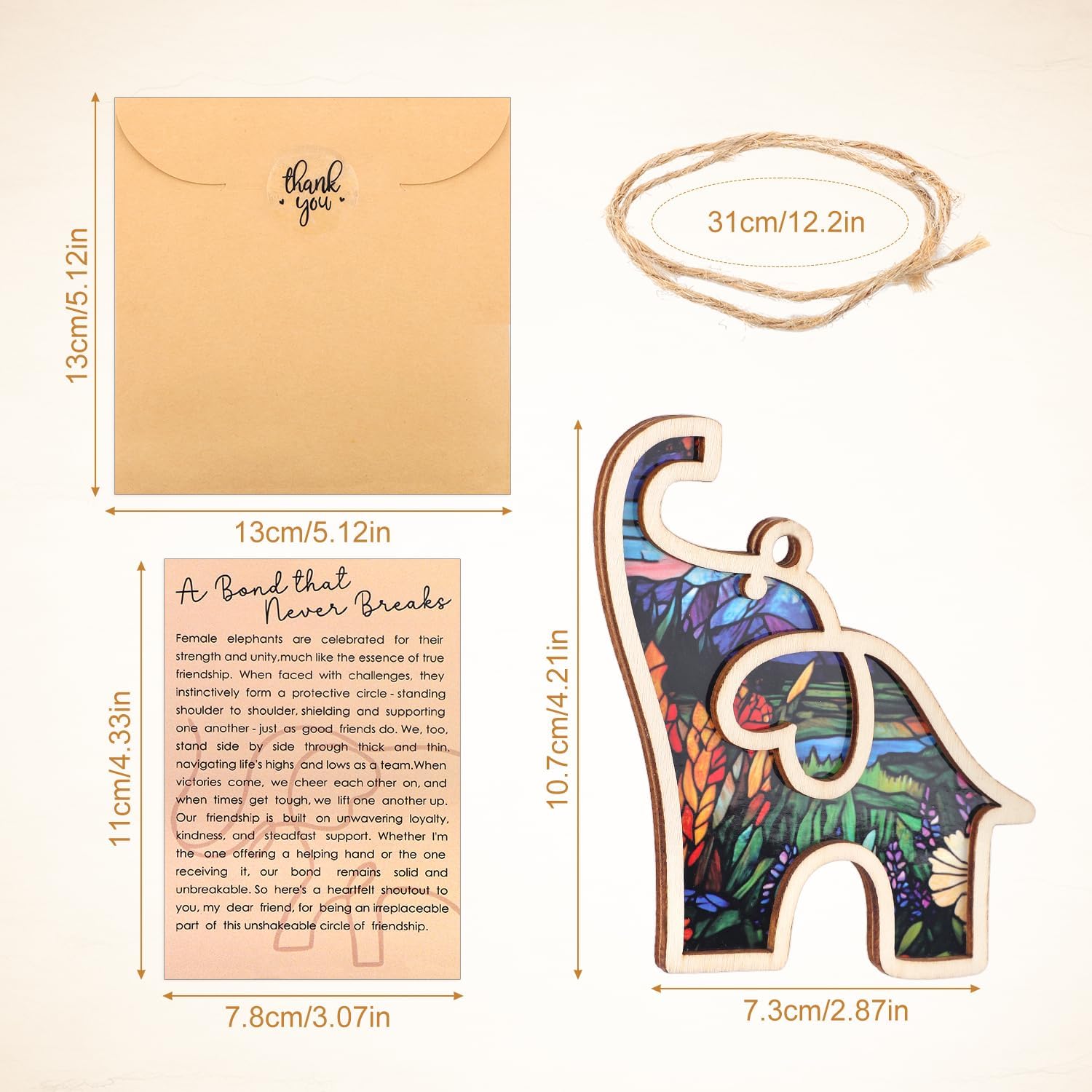 Elephant Ornament for Women Friends with Story Card, 4.33x2.76in Elephant Ornaments for Sisterhood Friendship Gifts Easter Basket Stuffers for Friendship Gifts for Tribe Best Friend (Field Style)