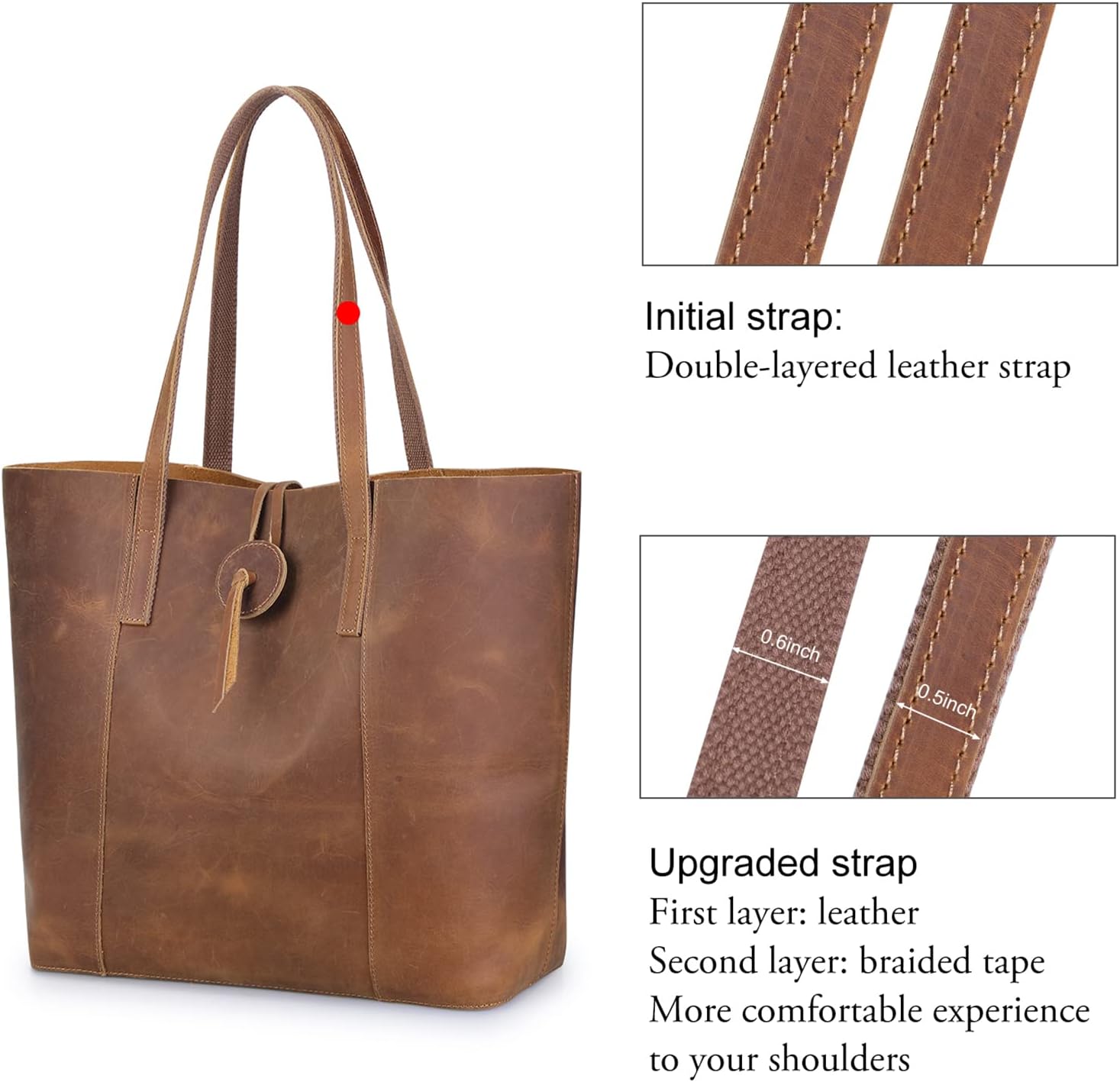 S-ZONE Vintage Genuine Leather Tote Bag for Women Large Shoulder Purse Handbag - Image 3