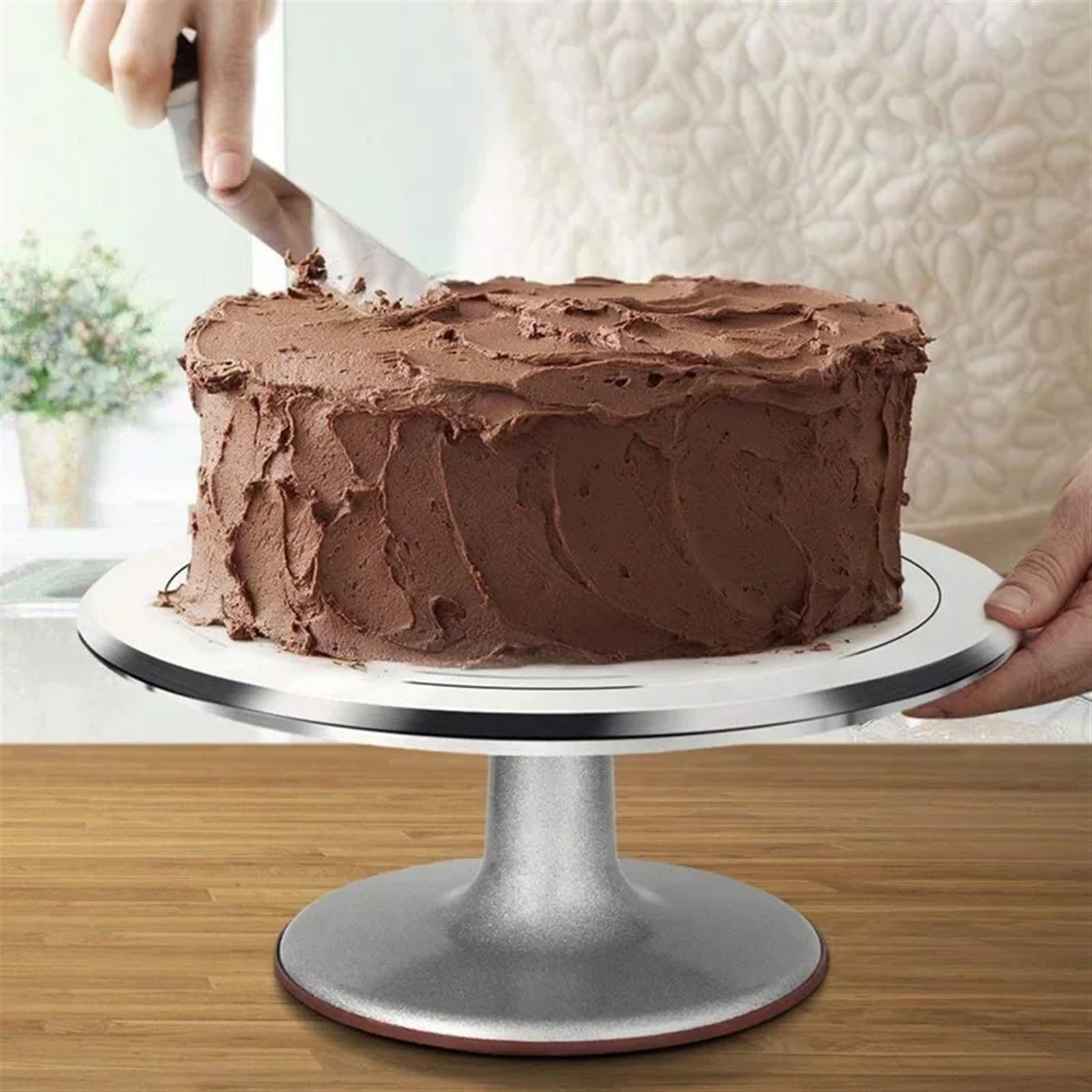 Plateau tournant pour gâteaux Ensemble de décoration en alliage d'aluminium 12 pouces, plateau tournant for gâteaux, moule à gâteau, ensemble d'outils cuisson(Silver-10 inch)