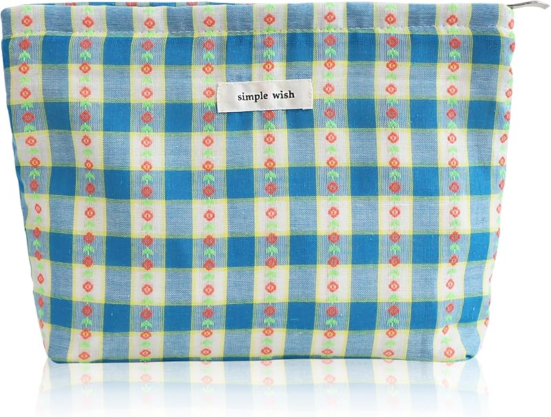 Necessaire de maquiagem Wudygirl com estampa floral azul, 26,67 x 1,78 x 19,05 cm