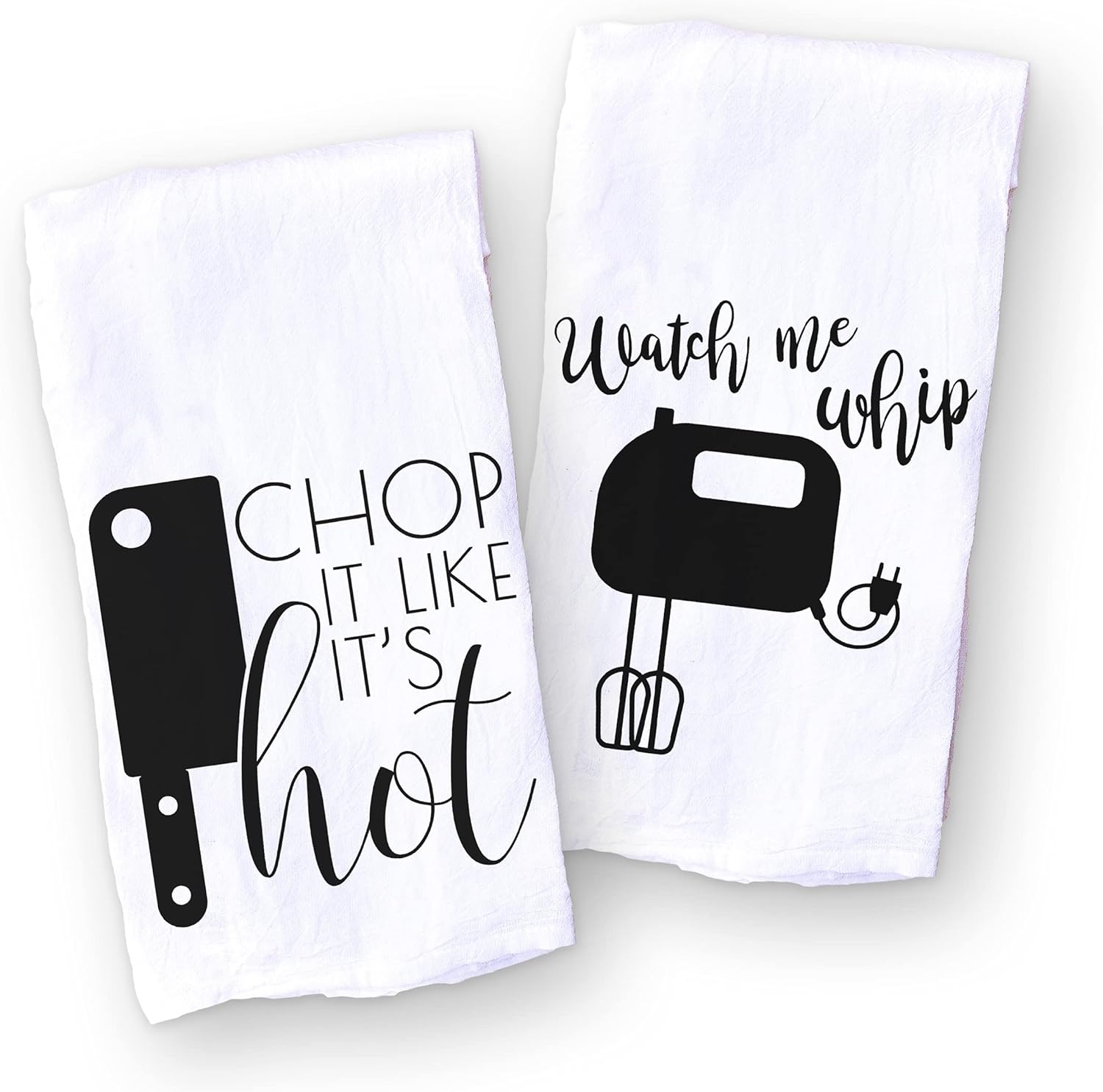 Handmade Funny Kitchen Towel Set -Hand Towels for Baker and Chef - Chop It Like It's Hot/Watch Me Whip - Housewarming Christmas Mother's Day Birthday Gift (Chop it like it's Hot & Watch me Whip)