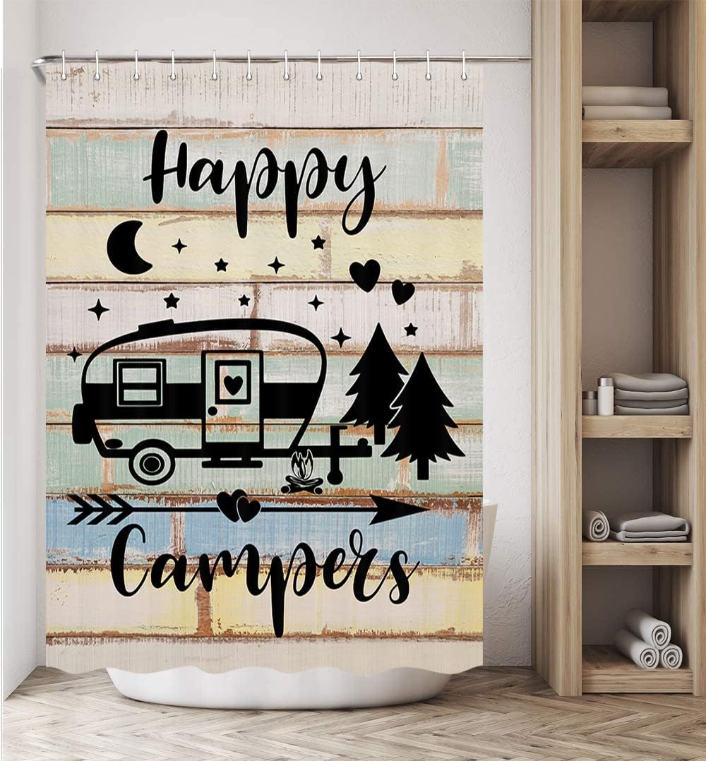 Bcsewcg Rv Shower Curtain, Camper Shower Curtain, Happy Camper Bathroom