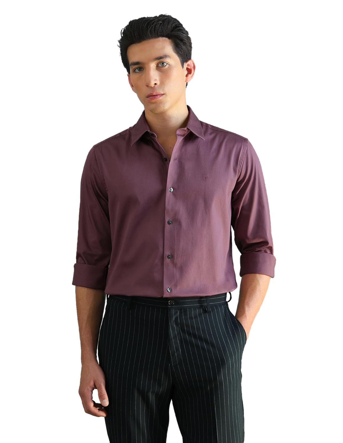 Arrow Men’s Solid Full Sleeves Slim fit Semi-Cutaway Collar Acrylic Shirt