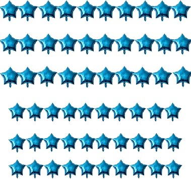 60pcs 2 Size Blue Star Shape Foil Balloon for Birthday Party Decoration.