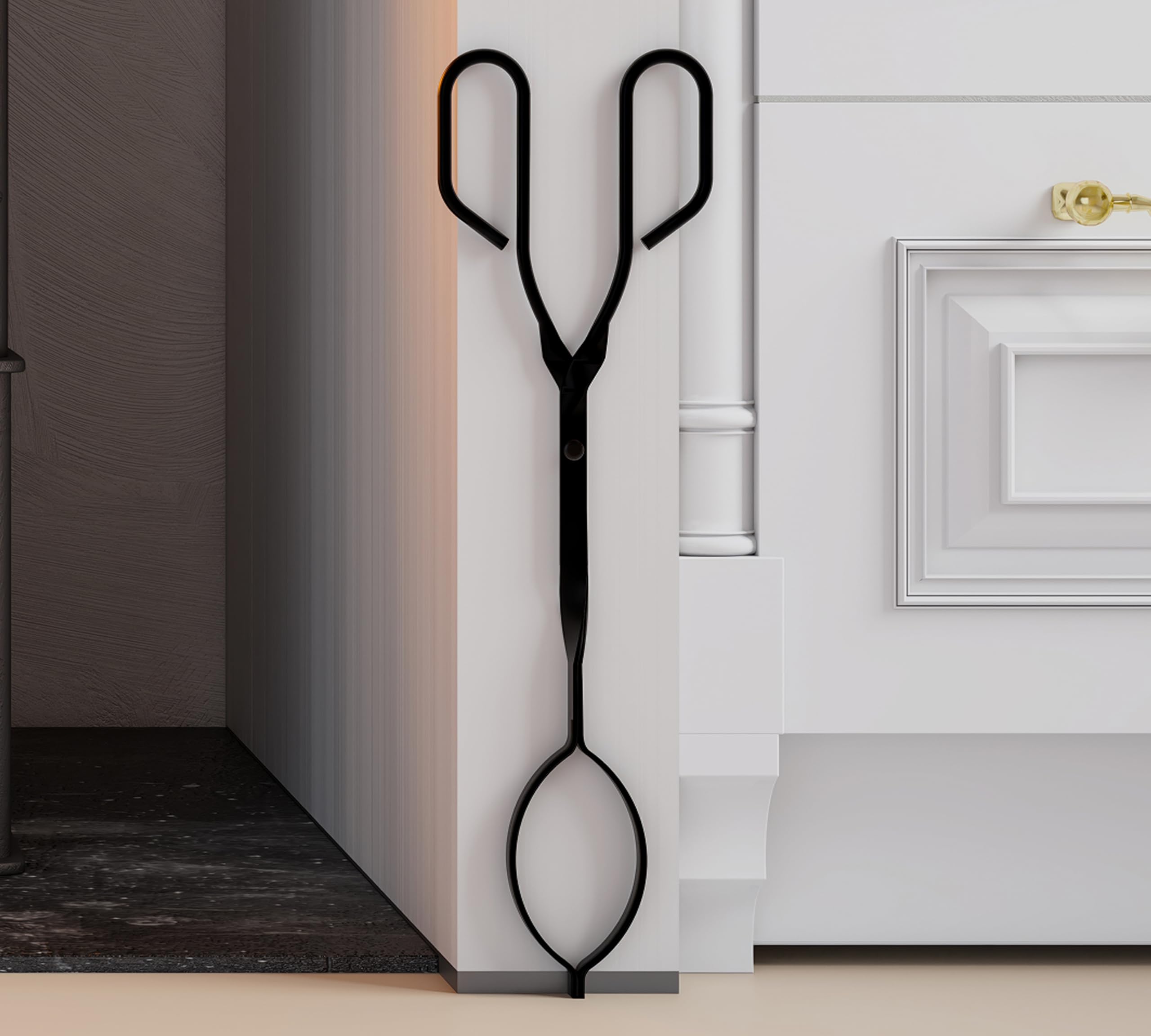 Kingson Pince à bûches de 43 cm de long avec grande poignée, design riveté, pour foyer, barbecue, grill, charbon et bois