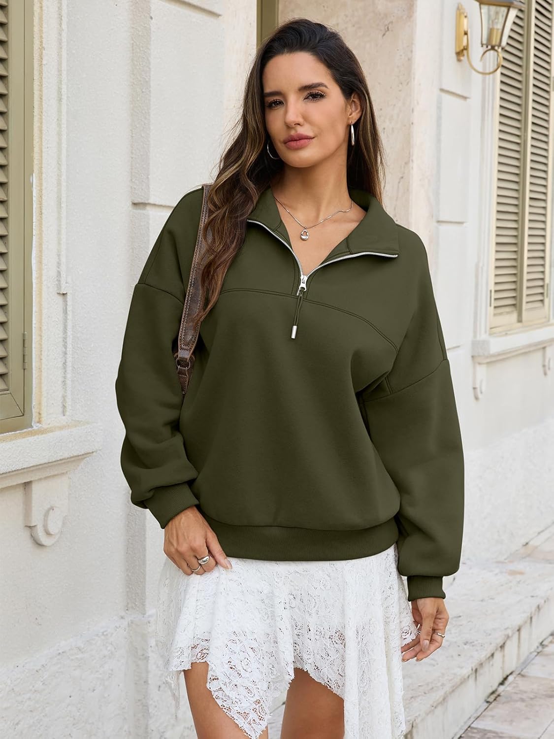 Womens Oversized Quarter Zip Sweatshirts Fleece Half Zipper Pullover Tops Fall Fashion Outfits Clothes 2026 - Image 4