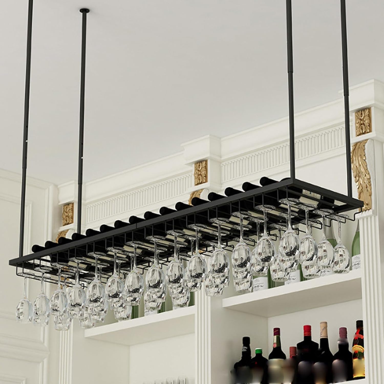 Wall Cabinet for Kitchen Storage with Doors, Wall Mounted Kitchen Cabinets Hanging Shelves, Kitchen Wall Cabinet Organizer with Doors and Shelves for Kitchen, Bathroom, Living Room, and Bar,Black-150