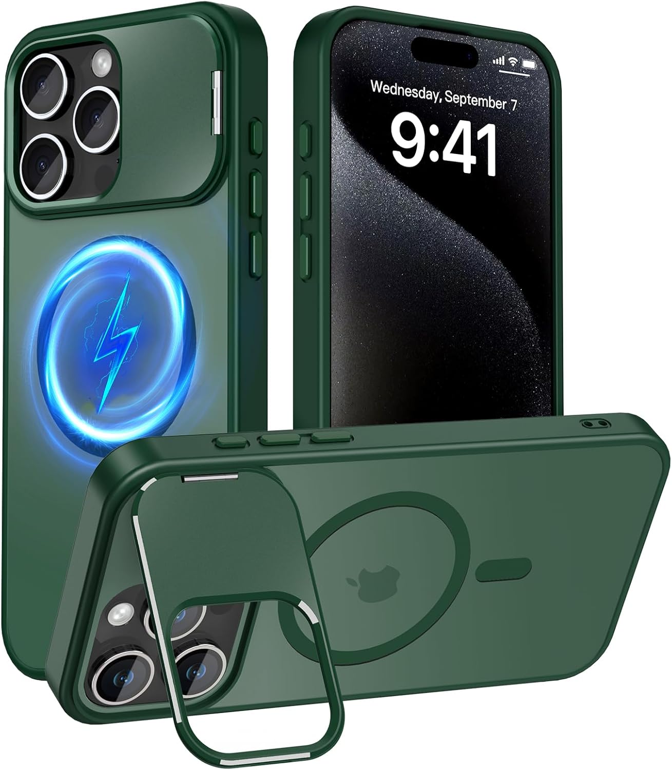 Innaght Magnetic for iPhone 15 Case with Stand,Compatible with MagSafe,Rugged,Heavy Duty,Protective case Kickstand,[Built-in Invisible Stand],Black