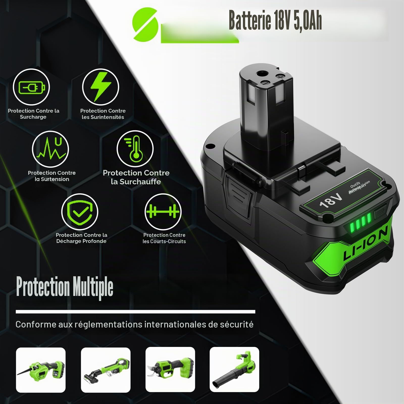 5000mAh P108 Batterie de rechange et chargeur pour Ryobi One Plus, outillage électrique Ryobi 18V, RB18L50, RB18L40, P189, P102, P107, RB18L25, RB18L20, RB18L15, RB18L13