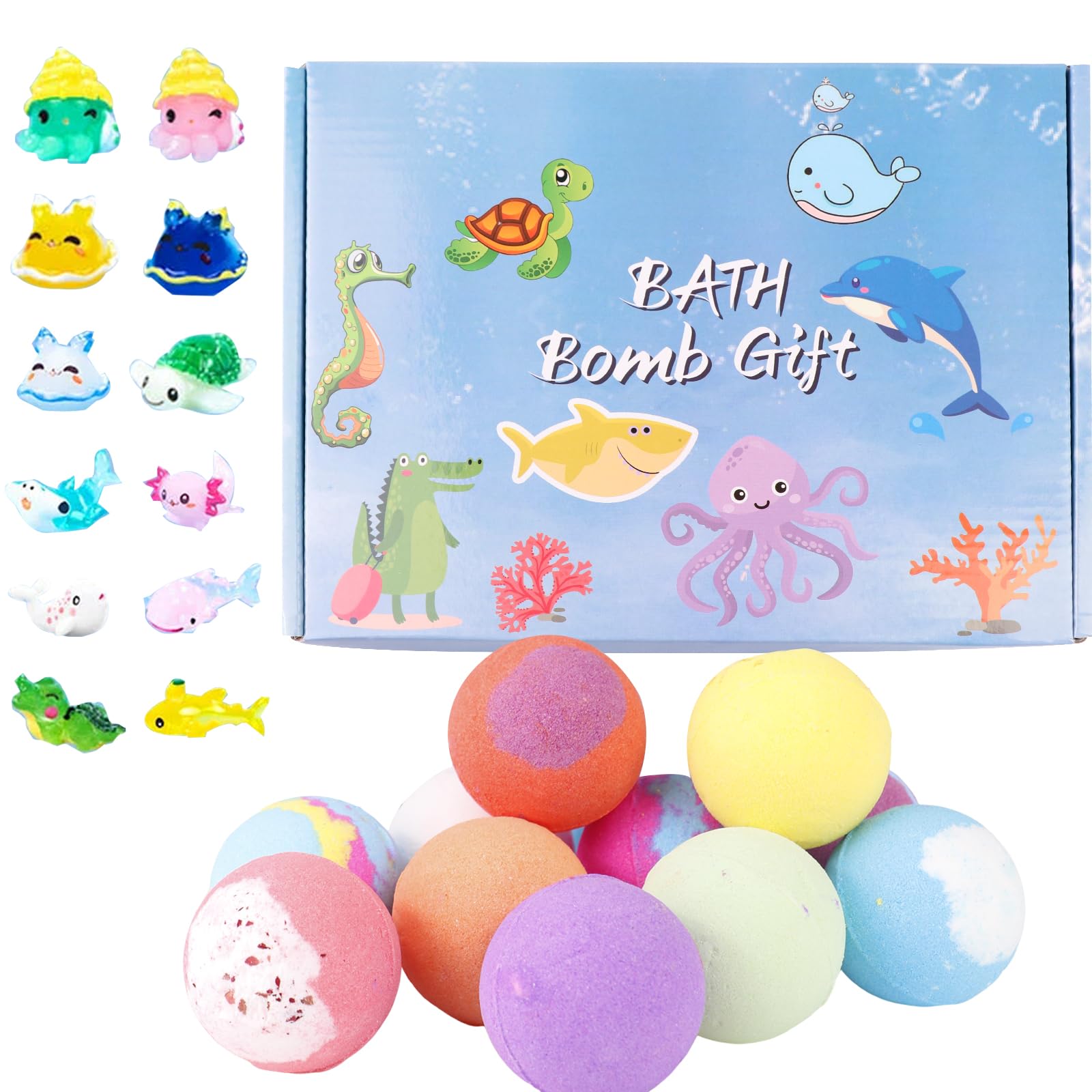 Beauenty Bath Bombs for Kids with Toys Inside，12 PC Bath Bombs Gift Set with Sea Animals Toys，Safe Natural&NON-TOXIC Bubble Bath Bombs,Birthday Christmas New Year Gifts for Kids Boys Girls
